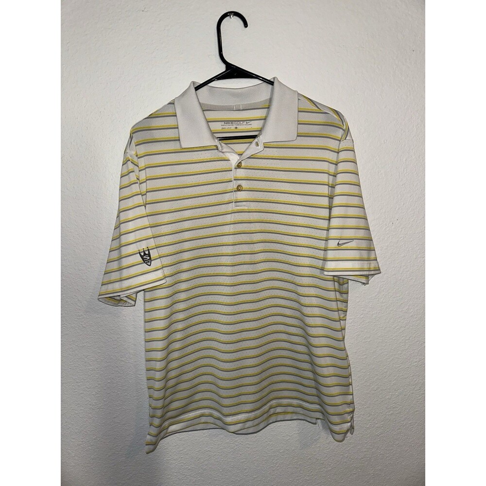 Nike Golf DriFit Sport Polo Men’s L Yellow/white Striped